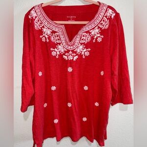Talbots Red Floral Embroidered Tunic